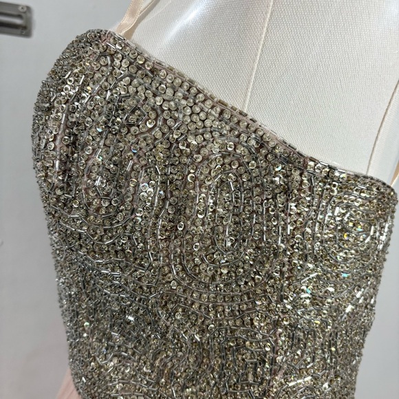 AIDAN MATTOX Sz 6 Blush Beaded Top Tulle Party Prom Pageant Dress Sparkle Short - Picture 8 of 16